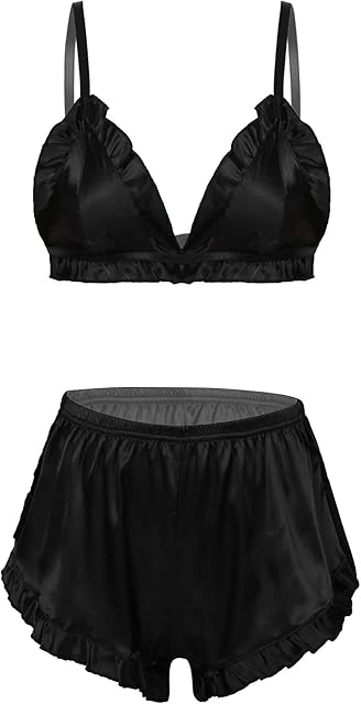 Women Lingerie Sleepwear Satin Silk 2Pcs Set Sexy V Neck Bra Tops with Shorts Nightwear