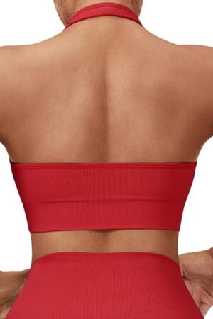 Women Seamless Halter Sports Bra Open Back Padded Workout Crop Tank Tops