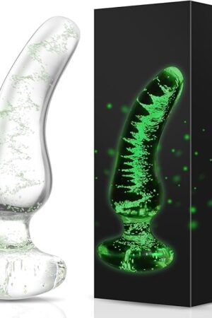 Glass Dildo Glass Butt Plug - Finger-Shaped Small Anal Dildo Anal Beads for Beginners, Glow in The Dark Anal Plug Prostate Dildo, Adult Sex Toys for Men Women Gay Lesbian Couples