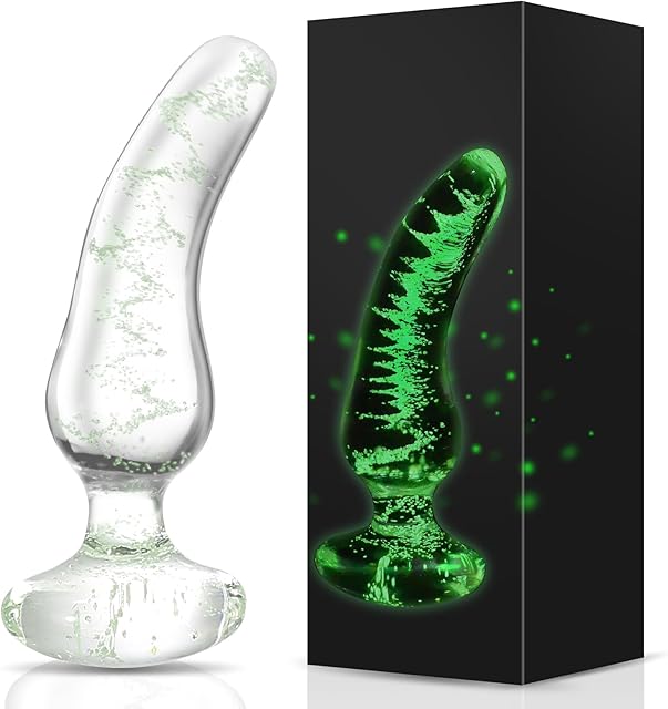 Glass Dildo Glass Butt Plug - Finger-Shaped Small Anal Dildo Anal Beads for Beginners, Glow in The Dark Anal Plug Prostate Dildo, Adult Sex Toys for Men Women Gay Lesbian Couples
