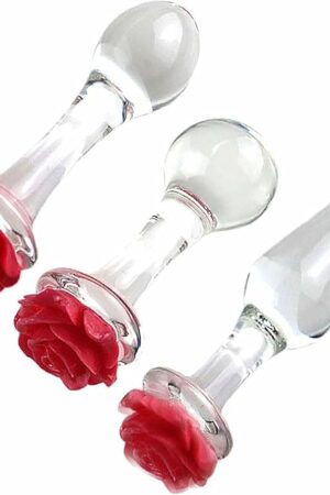 3 PCS Crystal Anal Butt Plug with Beautiful Flower Buds, Clear Glass Anal Plug Set Anal Trainer Anus Dilator Prostate Massager Vaginal Masturbation, G-Spot Stimulator, Men Women Anal Sex Toys