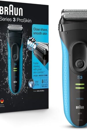 Braun Electric Series 3 Razor with Precision Trimmer, Rechargeable, Wet & Dry Foil Shaver for Men, Blue/Black, 4 Piece