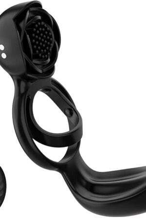 Vibrating Cock Ring with Rose Clitoral Stimulator for Men, Penis Ring Vibrator with 12 Vibrations for Testicle Massager, Adult Male Sex Toy with Remote Control for Couple Pleasure