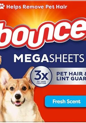 Bounce Pet Hair and Lint Guard Mega Fabric Softener Dryer Sheets with 3X Pet Hair Fighters, Fresh Scent, 180 Count, Bounce Dryer Sheets, Laundry Sheets, Mega Sheet