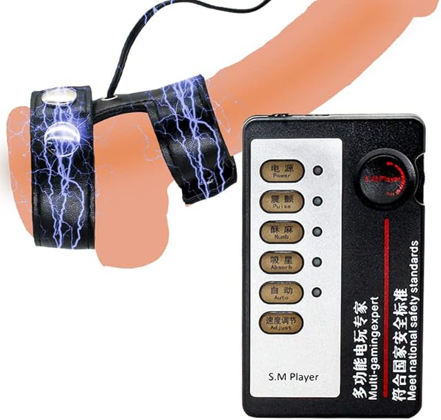 Electric Shock Set Leather Penis Ring Scrotum Electric Shock Binding Ring Male Penis Root Massage Masturbator BDSM