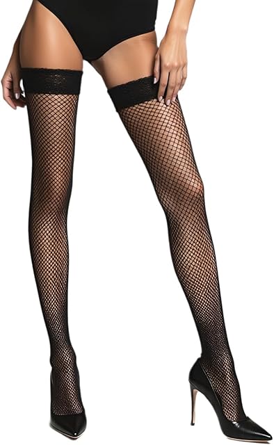 Fishnet Thigh High Stockings for Women with Lace Top | Fish Net Lingerie Tights
