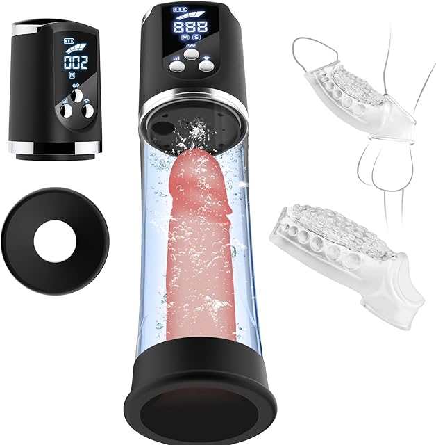 Water Penis Pump Sex Toys for Men with Penis Sleeve, Automatic Vacuum Dick Extender Enlargement Pump, Air Water Pressure 4 Training and Suction Modes Electric Male Masturbator Erection Device