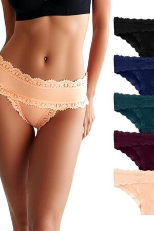 5 Pack Lace Women's Seamless Underwear Sexy Briefs Breathable Panties Full Coverage Brief