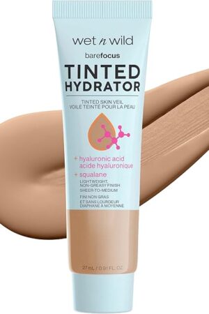 wet n wild Bare Focus Tinted Hydrator Tinted Skin Veil, Lightweight Buildable Coverage with Hyaluronic Acid & Vegan Squalane, Semi-Matte Finish, Cruelty-Free - Medium Tan