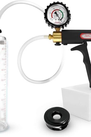 LeLuv Penis Pump Maxi Black Handle + Protected Gauge - Bundle with Clear Hose, Vacuum Seal - 9 inch Length x 1.75 inch Diameter Cylinder
