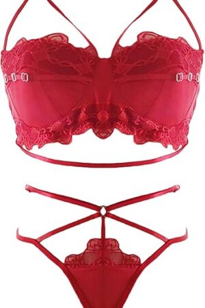 Women's Sexy Lingerie Set Push Up Lace Bra and Panty Set See-Through Teddy Babydoll Sleepwear for Sex Naughty Play