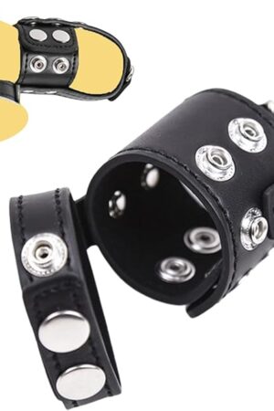 BDSM Cock Ring Set Leather Testicle Toys Adjustable Bondage Gear Accessories with Chastity Cage Strap Belt Crusher CBT Extender Restraints Sex Penis Male Belts Kinky for Intense Sensual Play