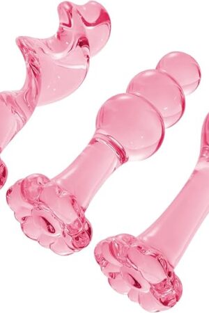 3 Pcs Set Glass Butt Toys Anus Beads Anal Trainer Dildo Crystal Butt Plug Kit S&M Adult Gay Anal Plugs Women Men Sex Gifts Things for Beginners Couples - Pink