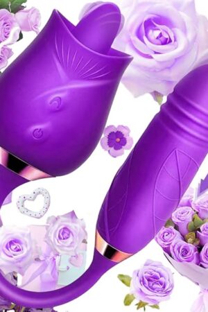 Generic Easy to Operate Rose Shape Toys Update Model 3 in 1 Rose Toy with Tongue Licking, Thrusting and Vibrating Adult Tools BZ844, Purple-ms