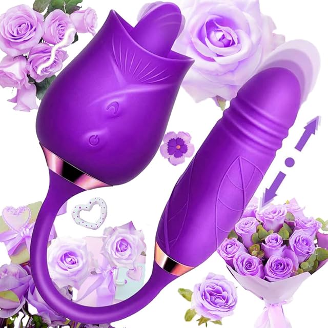 Generic Easy to Operate Rose Shape Toys Update Model 3 in 1 Rose Toy with Tongue Licking, Thrusting and Vibrating Adult Tools KN3+9 * 3, Roses-purple