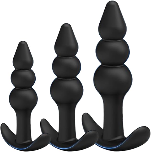 Anal Plugs Silicone Butt Plugs Anal Beads Anal Adult Sex Toys & Games Anal Training Kit with Curved Base & Slender Waist G Spot Anal Prostate Stimulator for Comfortable Long-Term Wear (Black)