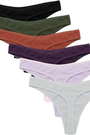 Womens Thongs Invisible Panties No Show Seamless Low Waist Breathable G-String Cotton Thongs 6 Pack