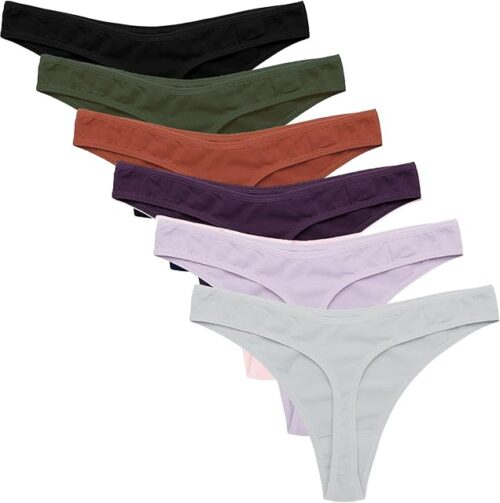 Womens Thongs Invisible Panties No Show Seamless Low Waist Breathable G-String Cotton Thongs 6 Pack