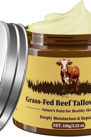 Beef Tallow for Skin, Tallow and Honey Balm, Facial Moisturizer Cream, 100% Organic Grass Fed Whipped Beef Tallow Balm Deeply Moisturizing for Face & Body, Suitable For All Skin Types(353oz)