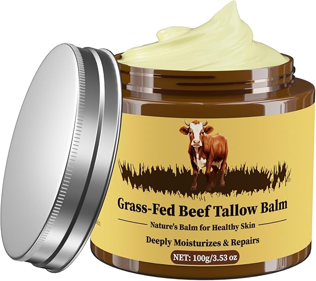 Beef Tallow for Skin, Tallow and Honey Balm, Facial Moisturizer Cream, 100% Organic Grass Fed Whipped Beef Tallow Balm Deeply Moisturizing for Face & Body, Suitable For All Skin Types(353oz)