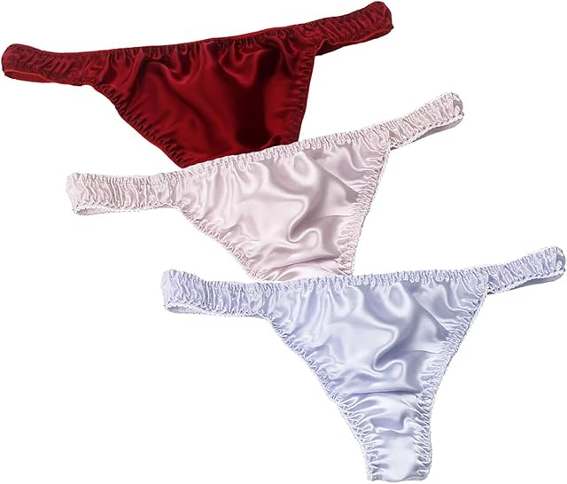 Women 3Pairs Pure Silk String Bikini Panties Sexy Wear Soft Thong Healthy Summer Beach Underwear S-XL