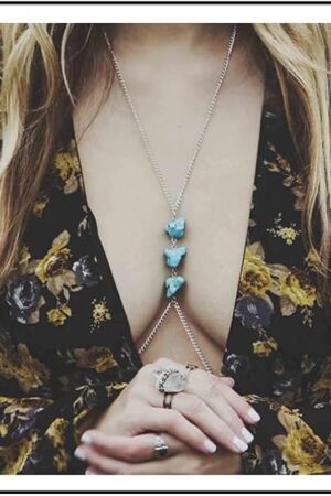 Boho Turquoise Bra Slave Chain Silver Bikini Bra Chain Sexy Harness Bra Necklace Summer Beach Body Chain Jewelry for Women