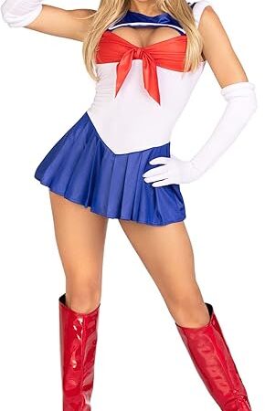 Womens 3 PC Sexy Sailor Halloween Costume, Bodysuit with Skirt