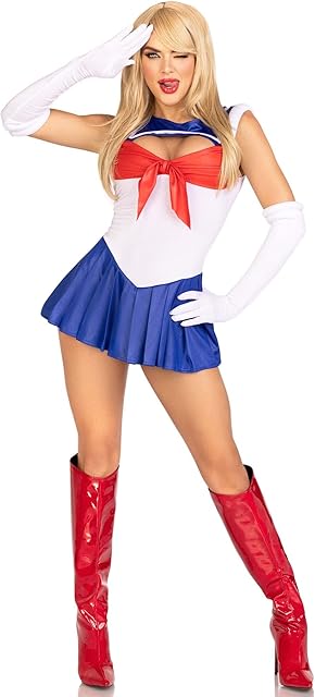 Womens 3 PC Sexy Sailor Halloween Costume, Bodysuit with Skirt