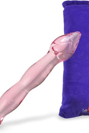LeLuv Dildo Pink Glass Wavy Wand Swirled Pointed Head with Premium Padded Pouch