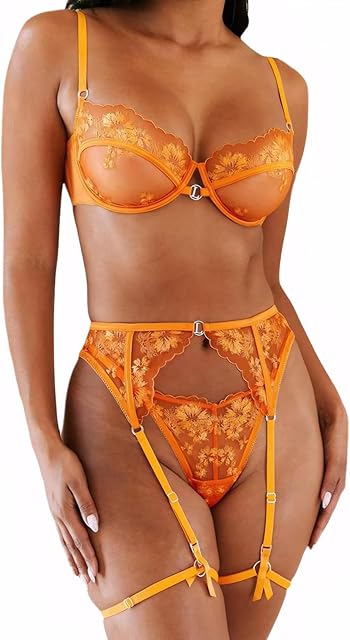 Floral Embroidery Lingerie Set for Women Party Sexy Lingerie Garter Set Sheer Bra and Panty Set