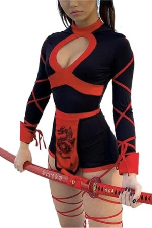 Halloween Women Ninja Sexy Romper Costume Anime Cosplay Dragon Ninja Warrior Costume