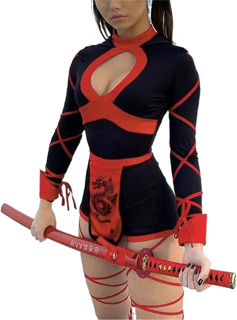 Halloween Women Ninja Sexy Romper Costume Anime Cosplay Dragon Ninja Warrior Costume