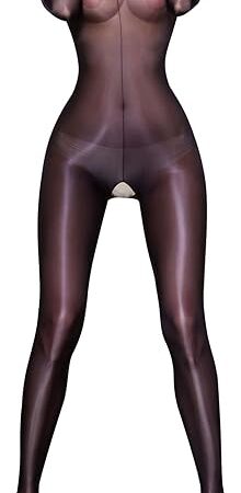 Women's Oil Shiny Crotchless Bodystocking Bodysuits Nylon Sheer Stretchy Jumpsuits Shapewear