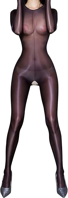 Women's Oil Shiny Crotchless Bodystocking Bodysuits Nylon Sheer Stretchy Jumpsuits Shapewear