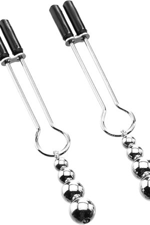 Adam & Eve Eves Naughty Nipple Clamps, Adjustable Pressure Clamps with Soft Rubber Tips, Weighted Beads for Added Stimulation, Metal Sliders for Intensity Control, BDSM Bondage Accessories for Couples