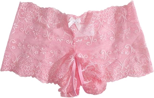 Women's Lace Open Crotch Lingerie Panties Scallop Trim High Rise Boyshorts Underwear