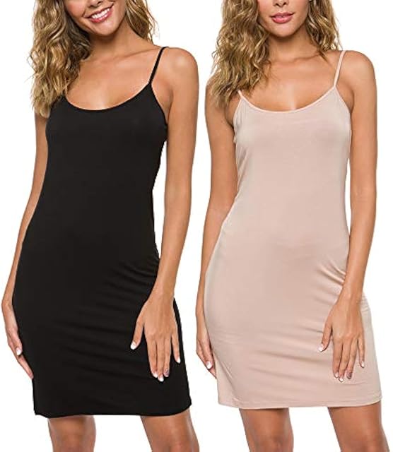 Women Full Slip Crewneck Adjustable Spaghetti Strap Cami Under Dress
