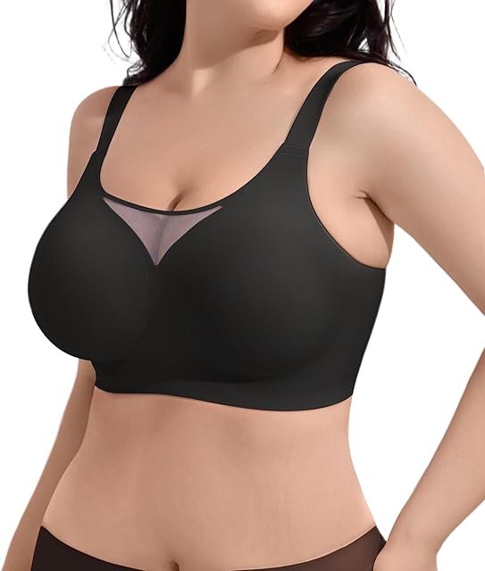 Wireless Bras for Women V Mesh Supportive Full Coverage Everyday Bralette No Underwire Seamless T Shirt Push Up Bra