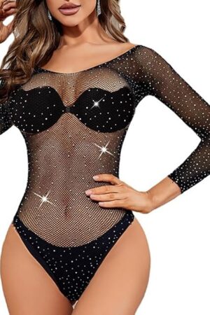 Womens Bodysuit Fishnet Lingerie Sexy Mesh babydoll Stretchy Teddy Lingerie Exotic Sheer