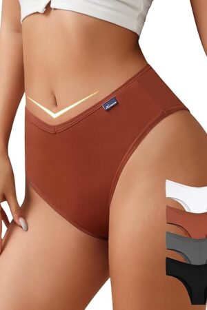 High Waisted Cotton Bikini Underwear for Women Sexy High Cut Cheeky Panties Ladies Stretch V Waist Panty
