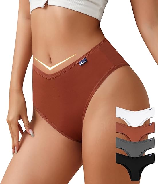 High Waisted Cotton Bikini Underwear for Women Sexy High Cut Cheeky Panties Ladies Stretch V Waist Panty
