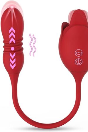 3in1Rose Sex Toys Dildo Vibrator, Adult Toys Female Sex Stimulators with 10 Tongue Licking & 5Thrusting G Spot Vibrators,Anal Sex Toy Clitoral Nipple Stimulation for Women, Man Couples Vibrator