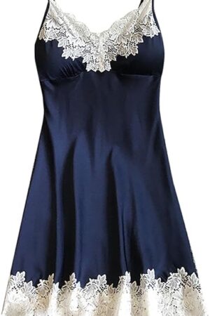 Women Sexy Satin Sleepwear Sleeveless Lace Trim Chemise Lingerie Nightgown Full Slip Babydoll Sleepwear