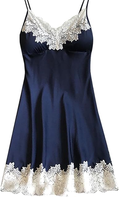Women Sexy Satin Sleepwear Sleeveless Lace Trim Chemise Lingerie Nightgown Full Slip Babydoll Sleepwear
