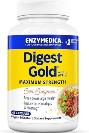 Enzymedica Digest Gold + ATPro, Maximum Strength Digestive Enzymes, Helps Digest Large Meals for Instant Bloating Relief, 45 Count