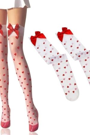 Halloween Women's Sexy Thigh High Stockings Red Bowknots & Heart Dots for Girls Women Valentine's Day