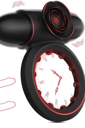 Vibrating Cock Ring with Bullet Vibrator for Men, Mikilnqilo Adult Sex Toys Penis Ring Vibrator for Penis Testicles Clitoris Stimulation, Rose Clitoral Stimulator for Couples Sex Toy, Black