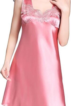 Women's Sleeveless Chemise Nightgown Satin Lingerie Shelf Bra Slip Tank Sexy Sleepwear