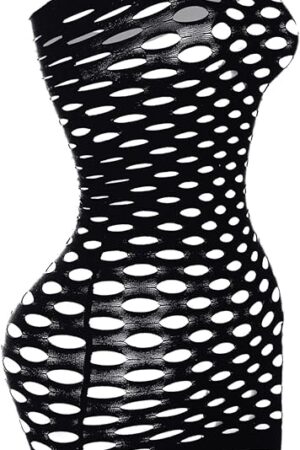 Women's Sexy Mesh Lingerie Fishnet Tube Chemise Bandeau Cut Out Mini Dress Bodysuit Babydoll Sleepwear