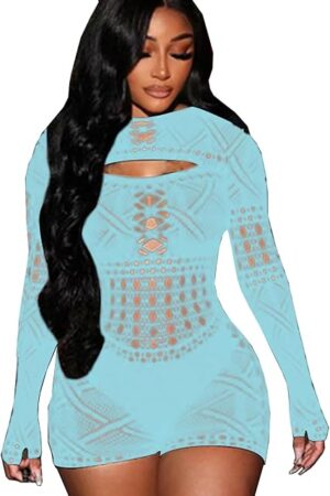 Fishnets Bodysuits for Women Sexy Jumpsuits Mesh Long Sleeve Bodystockings Lace Lingerie for Women Sexy Costumes